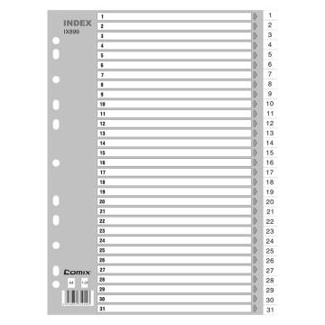 COMIX/齐心 易分类月度索引纸 ,IX899 A4 31页1-31 11孔 PP 灰